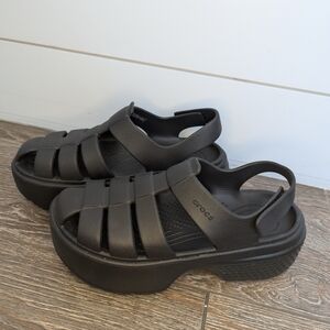 New Crocs Fisherman Stomp Black Platform Sandal Waterproof Women's Size 7